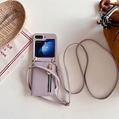 cheap Samsung Cases-Phone Case For Z Flip 5 Z Flip 4 Z Flip 3 Back Cover with Stand Holder Zipper with Lanyard Retro TPU PU Leather