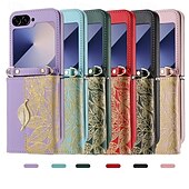 Недорогие Чехлы для Samsung-телефон Кейс для Назначение SSamsung Galaxy Z-флип 6 Кошелек для карт со стендом Магнитный с ремешком Ретро ТПУ Кожа PU