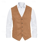 baratos Velho Oeste-Retro Vintage Vest Waistcoat West Cowboy Solid Color V Neck Fancy Dress Men's Bachelorette Party Adults' Vest