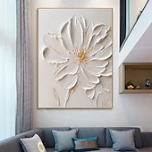 preiswerte Blumen-/Botanische Gemälde-Ölgemälde handgemaltes 3D-Blumengemälde, handgefertigtes Palettenmesser, Blumen, Ölgemälde, Wandkunst, großes 3D-weißes Strukturgemälde, moderne dekorative Gemälde, Impressionismus, abstraktes weißes