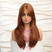 preiswerte Trendige synthetische Perücken-Synthetic Wig Uniforms Career Costumes Princess Straight kinky Straight Middle Part Layered Haircut Machine Made Wig 22 inch Black / Brown Synthetic Hair Women's Cosplay Party Fashion Dark Brown