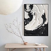 economico Quadri astratti-dipinto a mano bianco nero con texture pittura oversize 3d fatto a mano arte murale geometrica astratta grande dipinto minimalista bianco nero con texture per soggiorno camera da letto decorazione