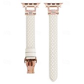 billiga Apple Watch-band-Läderband Kompatibel med Apple Watch klockband 38mm 40mm 41mm 42mm 44mm 45mm 49mm Elastisk Bling Diamond Fjärilsspänne Äkta Läder Strass Ersättningsurband för iwatch Ultra 2 Series 9 8 7 SE 6 5 4 3 2