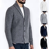 preiswerte Herren Strickjacke-Herren Strickjacke Strickpullover Gerippt Stricken Standard Knopf hoch Feste Farbe Kargen Modisch Klassisch Freizeitskleidung Verabredung Bekleidung Herbst Winter Schwarz Weiß S M L