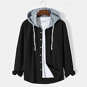 cheap Men&#039;s  Overshirts-Men&#039;s Shirt Waffle Shirt Overshirt Plain Outdoor Street Light Blue Black Blue Green Long Sleeve Hooded Winter Spring &amp;  Fall Clothing Apparel
