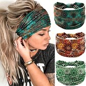 billige Tilbehør til hårstyling-1 stk boho-trykt hodebånd vintage mandala blomst hodebånd elastisk svetteabsorberende hodeplagg hårtilbehør
