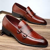 Χαμηλού Κόστους Ημιεπίσημο-ανδρικά loafers από ψεύτικο δέρμα με σχέδιο κροκόδειλου με λεπτομέρεια με διπλή αγκράφα - κομψά παπούτσια για επίσημες περιστάσεις και επαγγελματικές συναντήσεις