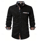 economico Camicie da uomo-Per uomo Camicia Camicia di velluto a coste Sovracamicia A quadri Esterno Strada Nero Blu marino Marrone Verde Manica lunga Colletto Inverno Primavera &amp; Autunno Abbigliamento