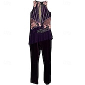 cheap Figure Skating Training Outfit-Figure Skating Pants Women&#039;s Girls&#039; Ice Skating Outfits Purple Patchwork Open Back Mesh Spandex High Elasticity Training Practice Professional Skating Wear Classic Crystal / Rhinestone Long Sleeve