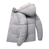 baratos Blusões e Parkas para Homem-Homens Casaco de inverno Casaco puffer Acolchoado Casaco com capuz Com Capuz Outono &amp; inverno Cor Sólida / Simples Lazer Com Capuz Curto Adamascado Preto Amarelo Azul Céu Cinzento Casaco