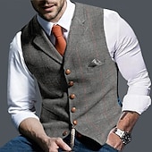cheap Men&#039;s Vest-Men&#039;s Vest Waistcoat Daily Wear Going out Vintage Fashion Spring &amp;  Fall Buttons Polyester Comfortable Plain Single Breasted V Neck Regular Fit Deep Green Navy Dark Gray Light Grey Vest