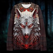 billiga 3D-tröjor för män-Herr Grafisk Varg Mörk Tröjor Pullover-tröja Långärmad Tröja Huva Semester Häftig Dagligen Tryck Semester Utomhussport Utekväll Tryck Vinter Vår &amp; Höst