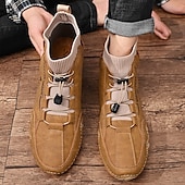 abordables Bottines-bottines décontractées en similicuir marron clair pour hommes avec détails cousus à la main, tige en tricot et lacets à bascule réglables - conception confortable et robuste pour l&#039;extérieur et le quotidien