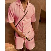 billiga Set med herr-T-shirts-Herr Manchesterskjorta T-shirtkostymer 2 delar outfits T-shirt och shorts Kortärmad Kavajslag Sommar Slät Mode Ledigt 2 st Semester Dagliga kläder Utekväll Svart Rodnande Rosa Blå Topp t-shirt för män