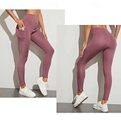 cheap Yoga Leggings &amp; Tights-Women&#039;s Yoga Pants Yoga Leggings Mesh Pocket High Waist Yoga Gym Workout Pilates Tights Black Burgundy Dark Navy Fall Sports Activewear Stretchy Slim