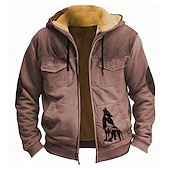 baratos moletons 3d masculinos-Homens Lobo Tosão Moletom Moletons Moletom Manga Longa Moletom com capuz Com Capuz Moda Impressão 3D Feriado Streetwear Preto Vermelho Zíper Bolsos Outono Inverno Designer