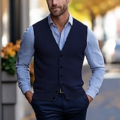 preiswerte Herren Strickjacke-Herren Pullunder Strickjacke Kurz gestrickt Stricken Standard Tasche Feste Farbe V Ausschnitt Elegant Vintage Heim Arbeit Bekleidung Frühling Herbst Dunkelmarine Braun M L XL