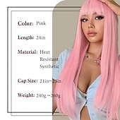 cheap Synthetic Trendy Wigs-Wig with Bangs for Women Long Straight Wig for Grils Heat Resistant Synthetic Colored Wig for Cosplay for Party Halloween Daily Use