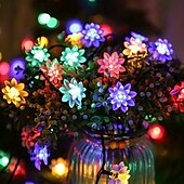 billige Solstrengelys-solar lotus blomsterstrenglys – 20/30/50 led dobbeltlags kronbladlys, 8 moduser, vanntette dekorative lys for utendørs hage, hage, juletre og fest fargerik/varm hvit