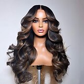 abordables Perruques à dentelle frontale-Perruque Cheveux vierges non transformés 13x4 devant en dentelle Cheveux Péruviens Bouclé Multicolore Partie médiane Femme Densité 130% 150% Mèches Colorées / Balayées Ligne de Cheveux Naturelle Sans