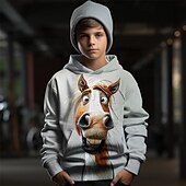 levne 3D zvířata pro chlapce-Chlapecké 3D Grafika Zvíře Kůň Kapuce Dlouhý rukáv Jaro Podzim Módní Šik ven Děti 4-12 let Kapuce Venkovní Ležérní Denní Běžný