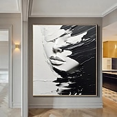 economico Ritratti-dipinto a olio astratto fatto a mano, dipinto a mano in bianco e nero, spatola, ragazza, dipinto a olio, figura in bianco e nero, pittura a olio, arte murale, grande dipinto in bianco e nero, pittura
