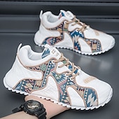 cheap Men&#039;s Sneakers-Men&#039;s White Athletic Sneakers with Tribal Print and Mesh Upper – Lightweight Running Shoes for Sports and Casual Wear