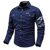 abordables camisas occidentales de los hombres-Hombre Águila Camisas de trabajo camisa occidental Camisa cargo Manga Larga Casual Táctico Deporte Noche Invierno Primavera &amp; Otoño Cuello Vuelto Estampado Gris oscuro Negro Blanco Verde Ejército Rojo