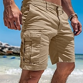cheap Holiday-Men&#039;s Cargo Shorts Shorts Bermuda shorts Multi Pocket Straight Leg Plain Comfort Soft Knee Length Casual Holiday Beach Fashion Streetwear Black Green Micro-elastic