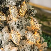 abordables Guirlandes lumineuses à piles-Guirlande lumineuse de Noël 3 m à 20 LED en forme de pomme de pin dorée et argentée pour sapin de Noël d&#039;intérieur, décoration lumineuse du festival