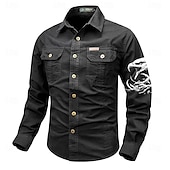 abordables camisas occidentales de los hombres-Hombre Águila Camisas de trabajo camisa occidental Camisa cargo Manga Larga Casual Táctico Deporte Noche Invierno Primavera &amp; Otoño Cuello Vuelto Estampado Gris oscuro Negro Blanco Verde Ejército Rojo
