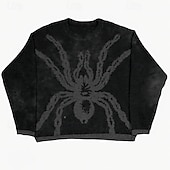 preiswerte Herrenpullover-Herren Pullover Strickpullover Gerippt Stricken Standard Strick Jacquard Spinnen Rundhalsausschnitt Retro Basic Strasse Freizeitskleidung Bekleidung Herbst Winter Schwarz M L XL