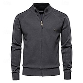 cheap Men&#039;s Elite Sweaters &amp; Cardigans-Men&#039;s Cardigan Sweater Ribbed Cable Knit Jacquard Zipper Solid Color Turndown Knitwear Neutral Outdoor Causal Clothing Apparel T-shirt Sleeve Winter Spring &amp;  Fall Black Navy Blue S M L