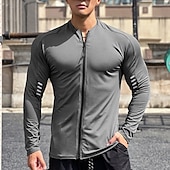 economico T-shirt e Canottiere da Corsa-Per uomo Maglia Atletica Maglia da palestra Camicia fitness Camicia a compressione imbottita Zip intera Manica lunga Maglietta / Maglia Informale Athleisure Autunno Traspirante Asciugatura rapida