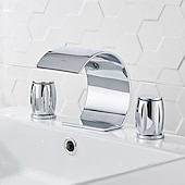 abordables Robinets de lavabo-Robinet lavabo - Jet pluie Chrome / Bronze huilé / Nickel brossé Diffusion large Deux poignées trois trousBath Taps