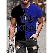 billige T-skjorter med 3D-trykk til herrer-Herre Bokstaver skjøting King T skjorte T-skjorter Kortermet T skjorte 3D-utskrift Crew-hals Skjorte Årgang Elegant og moderne Grunnleggende Avslappet Daglig Svart / Gul Svart / Grå Hvit Klær Store