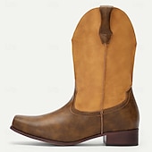 economico Stivali da cowboy e occidentali-stivali da cowboy western da uomo – stivali in similpelle marrone chiaro in stile vintage a metà polpaccio con punta quadrata, ideali per l&#039;outdoor e l&#039;abbigliamento casual