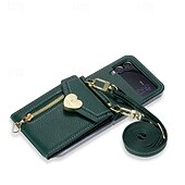 Недорогие Чехлы для Samsung-телефон Кейс для Назначение Z-флип 6 Z Flip 5 Z Flip 4 Z Flip 3 Кейс на заднюю панель со стендом Молния с ремешком Ретро ТПУ Кожа PU