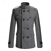levne Pánský trenčkot-Pánské Polní kabát Peacoat Trenčkot Denní Dovolená Podzim zima Polyester Zahřívací Svrchní oděvy Oblečení Módní Klasické Bez vzoru Kapsy Stojáček Dvouřadé