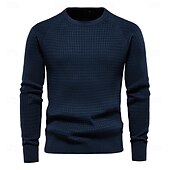 preiswerte Herrenpullover-100% Baumwolle Herren Pullover einfarbig Oansatz hochwertige Mesh Pullover männlich neue Winter Herbst Basic Pullover für Männer