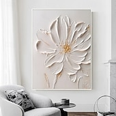 preiswerte Blumen-/Botanische Gemälde-Ölgemälde handgemaltes 3D-Blumengemälde, handgefertigtes Palettenmesser, Blumen, Ölgemälde, Wandkunst, großes 3D-weißes Strukturgemälde, moderne dekorative Gemälde, Impressionismus, abstraktes weißes