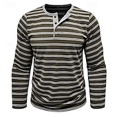 economico Maglietta casual Henley-Per uomo Maglietta con bottoni Maglietta Maglia Henley Camicia a Maniche Lunghe Manica Lunga Henley Primavera &amp; Autunno A righe Moda Designer Essenziale Bottoni Vacanza Streetwear Uscire Nero Bianco