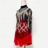 voordelige Schaatsjurken-Kunstschaatsjurk Dames Voor meisjes Schaatsen Jurken Zwart / rood Lapwerk Netstof Hoge Elasticiteit Opleiding Wedstrijd Kunstschaatskleding Klassiek Kristal / Bergkristal Lange mouw Schaatsen