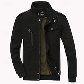preiswerte Cargo-Jacken-Herren Einsatzjacke übergangsjacke Ausgehen Windjacke Tasche Ganzjahres Einfach Klassisch Stehkragen Regulär Schwarz Khaki Armeegrün Jacken