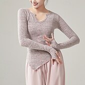 billiga Dansträning-Sportkläder Topp Ren Färg Tvinning Dam Prestanda Träning Långärmad Hög Polyester