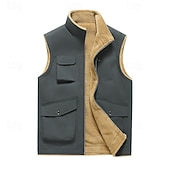 billiga Gilets-Herr Fleeceväst Väst Gilet Dagligen Datum Semester Mode Ledigt Höst vinter Ficka Polyester Håller värmen Bekväm Slät Dragkedja Hög krage Normal Svart Gul Kaki Mörkgrå Väst