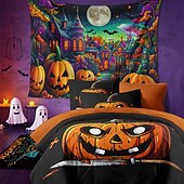 levne Sady přikrývek-kolekce halloween sada povlaků na přikrývky Jack o lucerna dýně 3dílná sada super měkká šetrná k pokožce s dlouhou životností