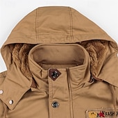billiga Cargo Jackor-Herr Vinterjacka Fleece-jacka Vardaglig jacka Dagligen Semester Håller värmen Ficka Fleece Höst vinter Slät Mode Streetwear Huva Normal Svart Grön Kaki Jacka