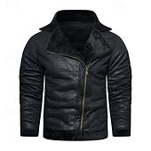 preiswerte Kunstlederjacke-Herren Lederjacke Kunstlederjacke Fleecejacke Motorrad Jacke Vintage Lederjacke Täglich Urlaub Windundurchlässig warm halten Tasche Herbst Winter Glatt Modisch Klassisch Kargen Standard Kunstleder