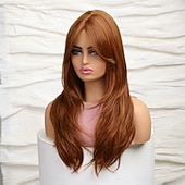 preiswerte Trendige synthetische Perücken-Synthetic Wig Uniforms Career Costumes Princess Straight kinky Straight Middle Part Layered Haircut Machine Made Wig 22 inch Black / Brown Synthetic Hair Women's Cosplay Party Fashion Dark Brown